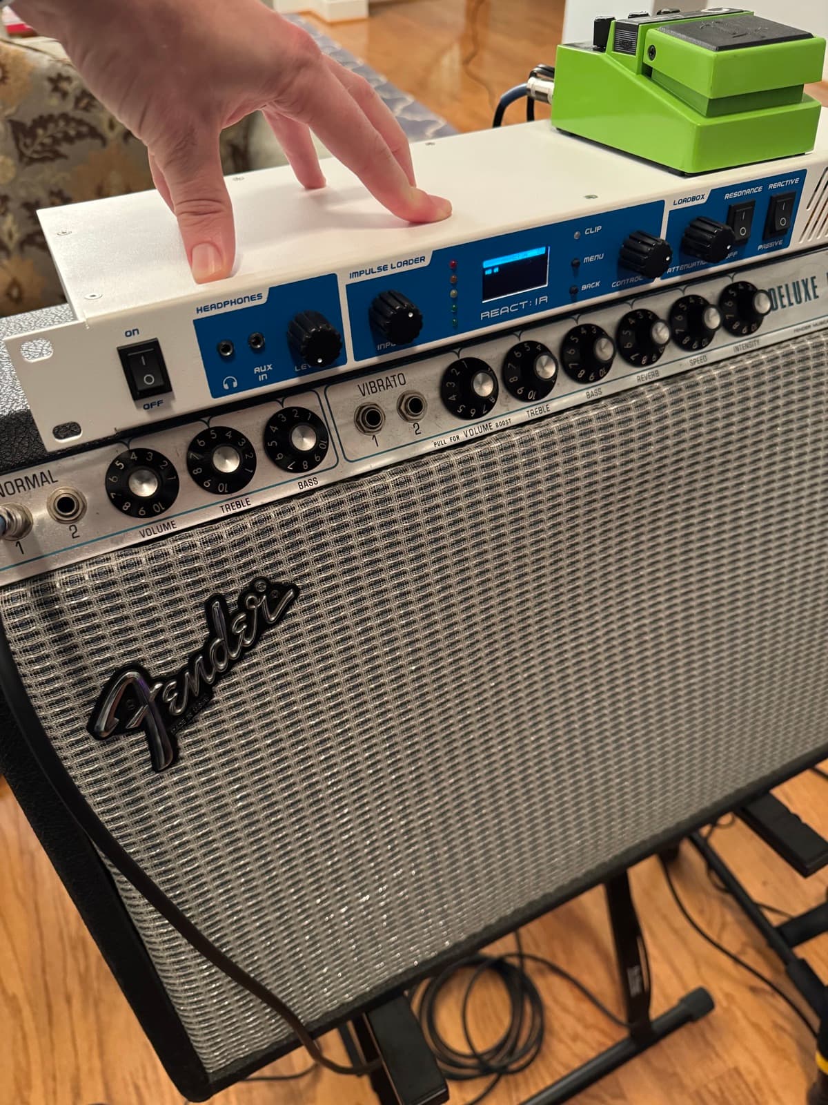 St. Rock React:IR load box sitting on top of the 1979 Fender Deluxe Reverb it captures
